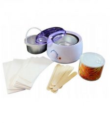 Set epilare complet cu incalzitor ceara, 400 g ceara cu extract de miere, 10 spatule din lemn, Gonga®, culoaremodel Multicolor