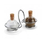 Set recipiente pentru sare si piper cu suport, Gonga®, culoaremodel Argintiu