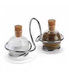 Set recipiente pentru sare si piper cu suport, Gonga®, culoaremodel Argintiu