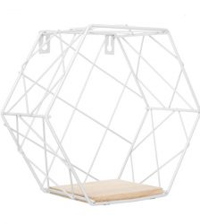 Raft de perete metalic hexagon, 15x10.5 cm, model carouri, culoaremodel Alb