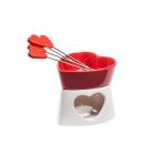 Set Fondue in forma de inima pentru ciocolata cu 4 furculite,Gonga®, culoaremodel Rosu