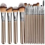 Set 15 pensule machiaj profesional, ten si ochi cu geanta de depozitare, Gonga®, culoaremodel Multicolor