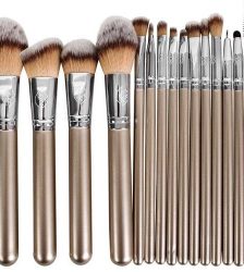 Set 15 pensule machiaj profesional, ten si ochi cu geanta de depozitare, Gonga®, culoaremodel Multicolor