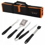 Set 5x ustensile pentru gratar, Gonga®, culoaremodel Negru/Portocaliu