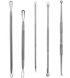 Set 5 instrumente pentru extractia punctelor negre, Gonga®, culoaremodel Argintiu