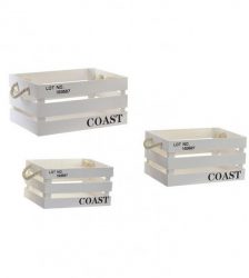 Set 3 ladite din lemn pentru depozitare sau decor, 3 dimensiuni, culoaremodel Alb