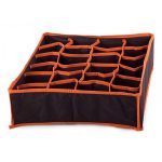 Organizator pentru sosete si lenjerie intima cu 24 de compartimente, 34x30x10 cm, culoaremodel Negru/Portocaliu
