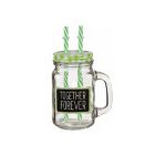 Cana retro din sticla cu pai, tip borcan, 450 ml, Gonga®, culoaremodel Verde