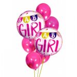 Set 7 Baloane, BabyShower pentru fetite 30-46 cm, Gonga®, culoaremodel Roz