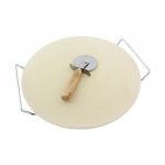 Piatra solida pentru pizza cu diametrul de 33 cm + Cutit de taiat pizza, Gonga®, culoaremodel Bej