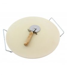 Piatra solida pentru pizza cu diametrul de 33 cm + Cutit de taiat pizza, Gonga®, culoaremodel Bej