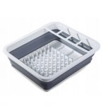 Suport pentru vase cu scurgator pliabil din silicon si plastic, culoaremodel Gri