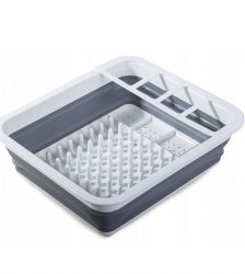 Suport pentru vase cu scurgator pliabil din silicon si plastic, culoaremodel Gri