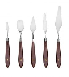 Set de 5 cuțite din oțel pentru amestecarea vopselelor în ulei, Gonga®, culoaremodel Maro