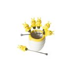 Set 6 furculițe metalice in forma de albinute din silicon, cu vas, Gonga®, culoaremodel Galben