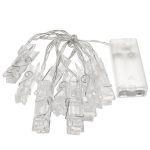 Ghirlanda luminoasa in forma de clesti de rufe, pentru fotografii, 10 cleme, Gonga®, culoaremodel Alb