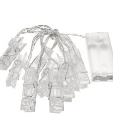 Ghirlanda luminoasa in forma de clesti de rufe, pentru fotografii, 10 cleme, Gonga®, culoaremodel Alb