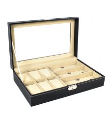 Cutie Tip Caseta Organizatoare Pentru 6 Ceasuri si 3 perechi de ochelari, Gonga®, culoaremodel Negru