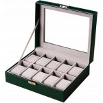 Cutie tip caseta organizatoare pentru ceasuri, Gonga®, culoaremodel Verde, marime 10 compartimente