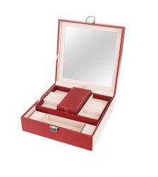Caseta pentru bijuterii din lemn, cu oglinda si interior din catifea, 25 x 25 x 30cm, Gonga®, culoaremodel Rosu