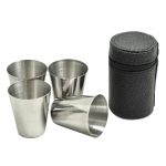 Set 4 Pahare de 30 ml, Otel Inoxidabil Cu Husa Din Piele Ecologica, Gonga®, culoaremodel Argintiu