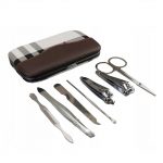 Set pentru manichiura si pedichiura, 7 piese, portabil, Gonga®, culoaremodel Maro/Alb