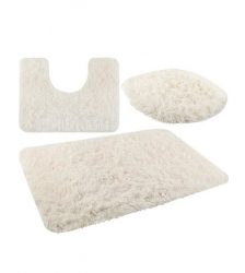 Set de 3 covorase pufoase pentru baie, Gonga®, culoaremodel Crem