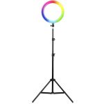 Inel RGB slefie stick diametreu 30 cm, inaltime 60-210 cm, Gonga®, culoaremodel Negru