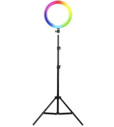 Inel RGB slefie stick diametreu 30 cm, inaltime 60-210 cm, Gonga®, culoaremodel Negru