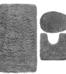 Set de 3 covorase pufoase pentru baie, Gonga®, culoaremodel Gri