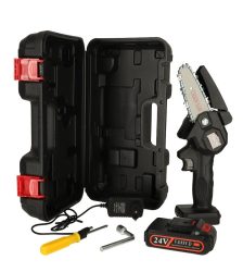 Drujba/mini-fierastrau electric cu lant, cu baterie reincarcabila de 24V, Gonga®, culoaremodel Negru