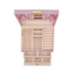 Cutie tip caseta organizatoare pentru bijuterii, 20 de compartimente si inchidere cu cheie, Gonga®, culoaremodel Roz