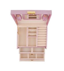 Cutie tip caseta organizatoare pentru bijuterii, 20 de compartimente si inchidere cu cheie, Gonga®, culoaremodel Roz