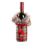 Haina pentru sticla de vin de Craciun, model blanita cu carouri, Gonga®, culoaremodel Rosu
