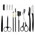 Set de 11 instrumente profesionale pentru stilizarea sprancenelor si a genelor, Gonga®, culoaremodel Negru