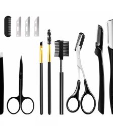 Set de 11 instrumente profesionale pentru stilizarea sprancenelor si a genelor, Gonga®, culoaremodel Negru
